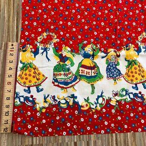 Scandinavian Midsummer Maypole Border Print Cotton Flannel Fabric Yardage 42x57
